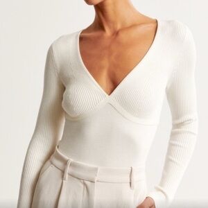Abercrombie & Fitch White Ribbed Bodysuit